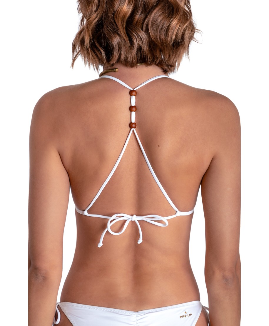 TOP BIKINI TRIANGOLO IMBOTTITO CON PERLE E CONCHIGLIE TINTA UNITA