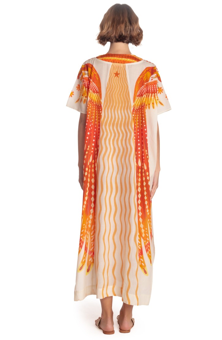 Long Caftan Dress Wings Print