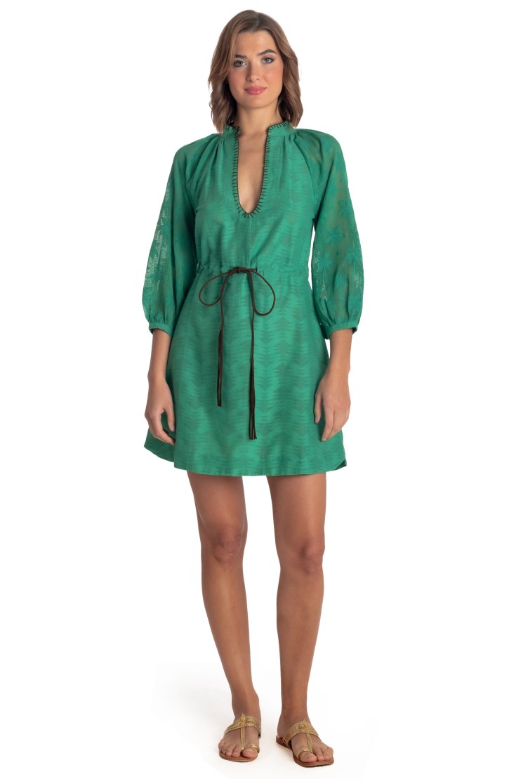 Jacquard Short Dress Palm Embroidery
