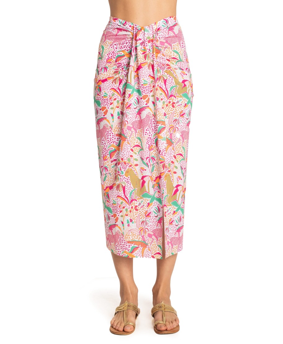 LONGUETTE SKIRT WITH SLIT TROPICAL PRINT