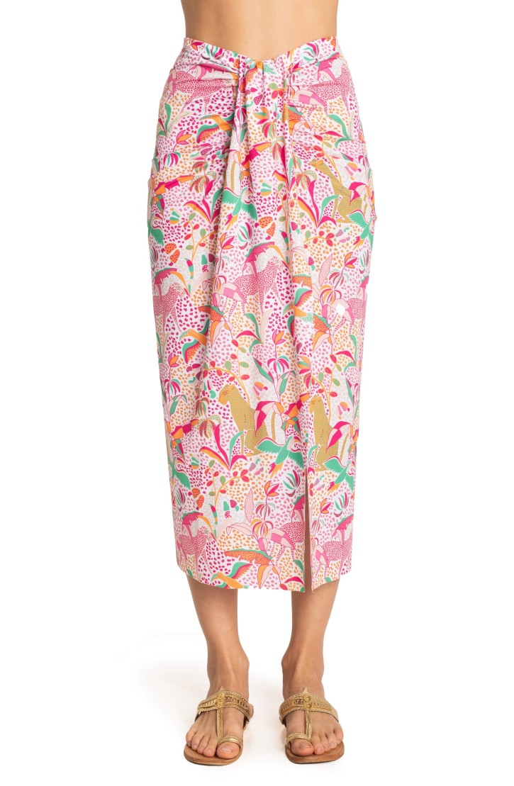LONGUETTE SKIRT WITH SLIT TROPICAL PRINT