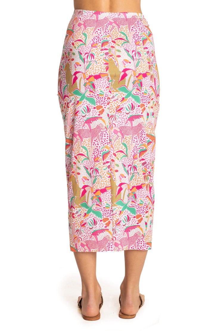LONGUETTE SKIRT WITH SLIT TROPICAL PRINT