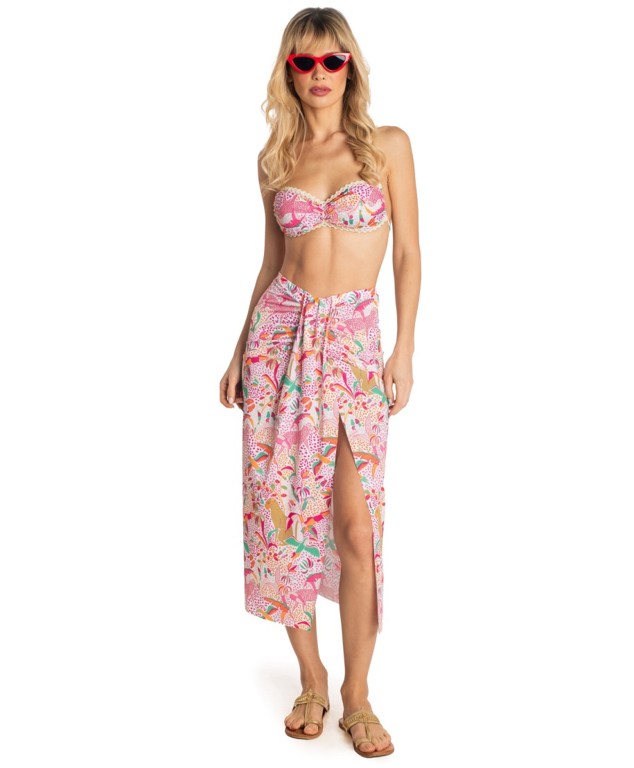 LONGUETTE SKIRT WITH SLIT TROPICAL PRINT