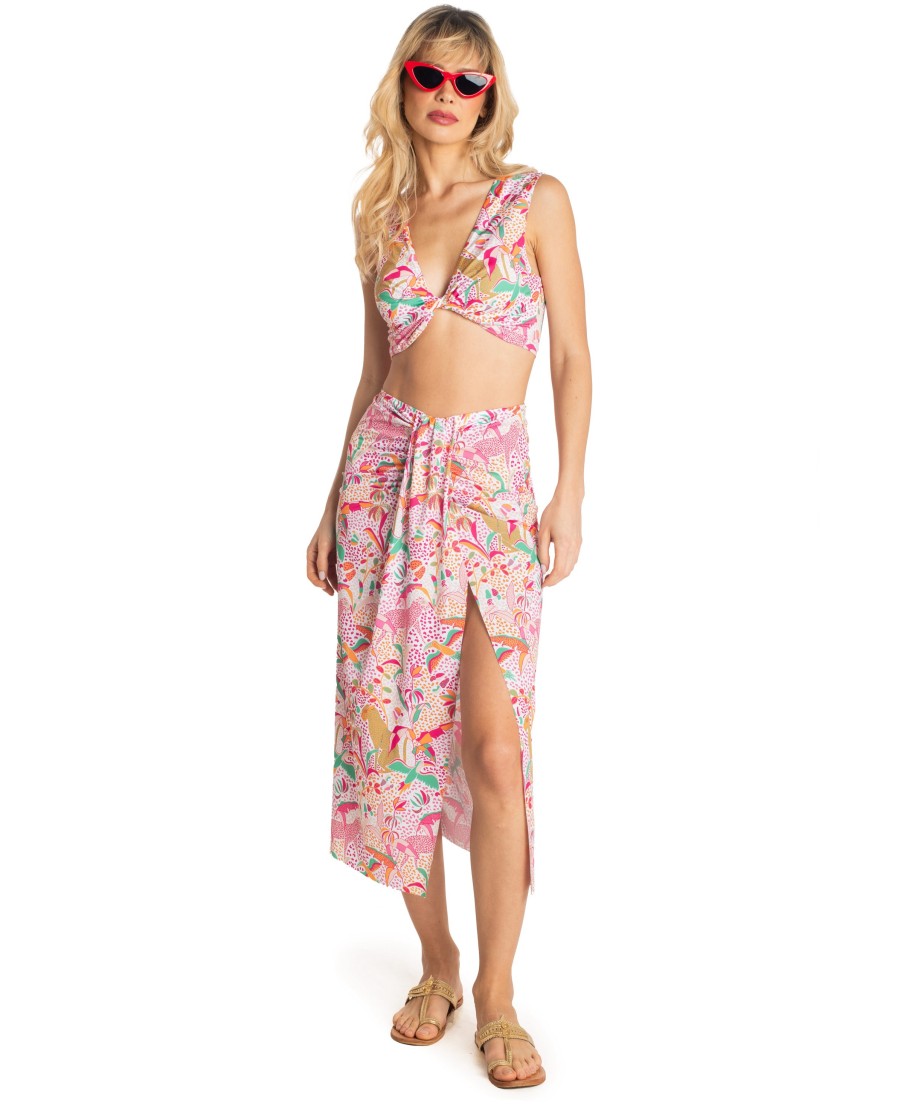 CRISSCROSS TOP TROPICAL PRINT