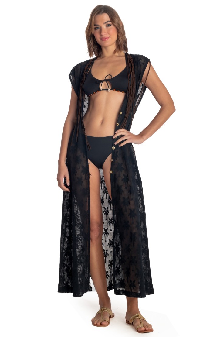 Long Gilet Dress Palm Embroidery