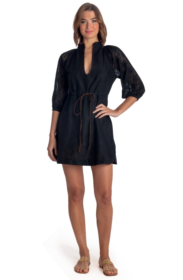 Jacquard Short Dress Palm Embroidery