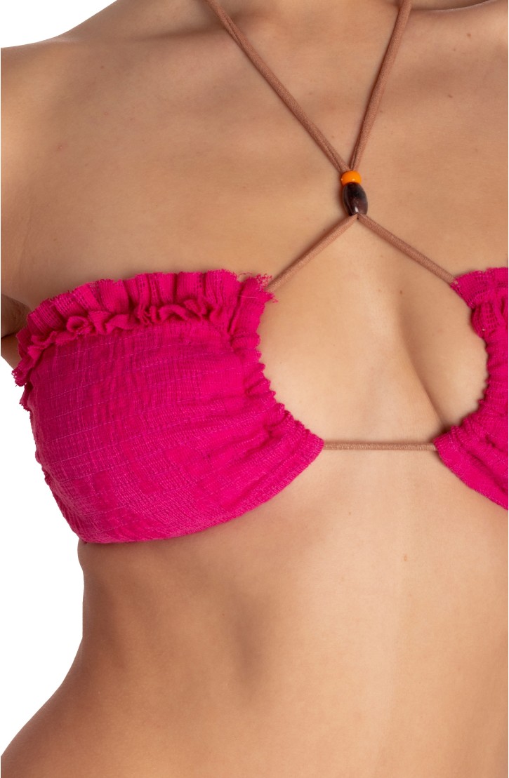 PALM EMBROIDERY PADDED BANDEAU BIKINI