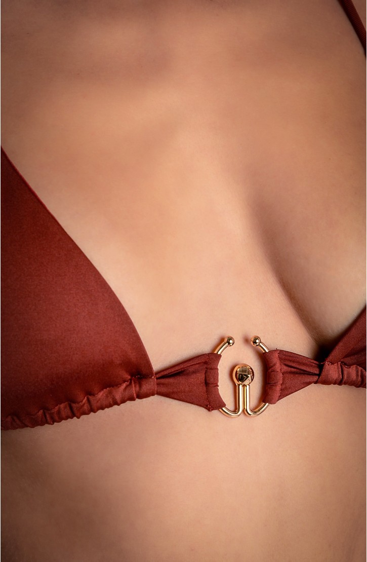 Solid Color Padded Triangle Bikini With Accessory