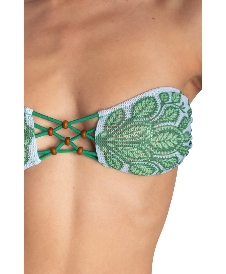 Padded Bandeau Bikini With Pearls Beautiful Tree Print