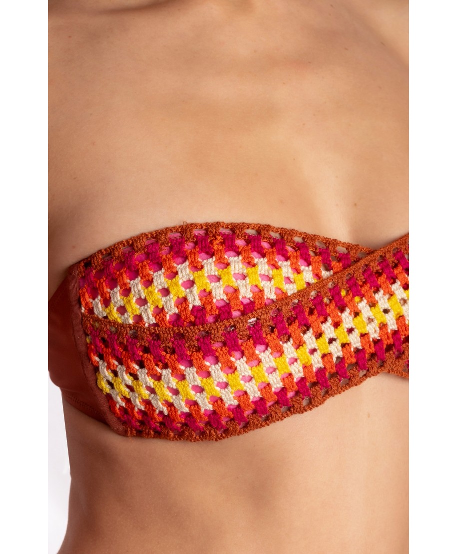 PADDED BANDEAU BIKINI WITH CROCHET TRIMMINGS