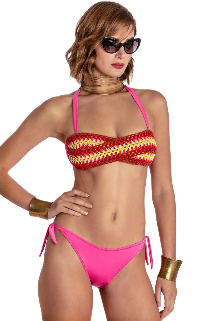 PADDED BANDEAU BIKINI WITH CROCHET TRIMMINGS