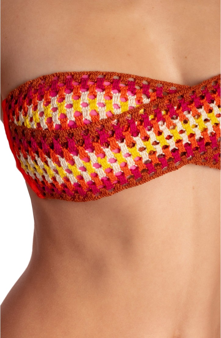 PADDED BANDEAU BIKINI WITH CROCHET TRIMMINGS