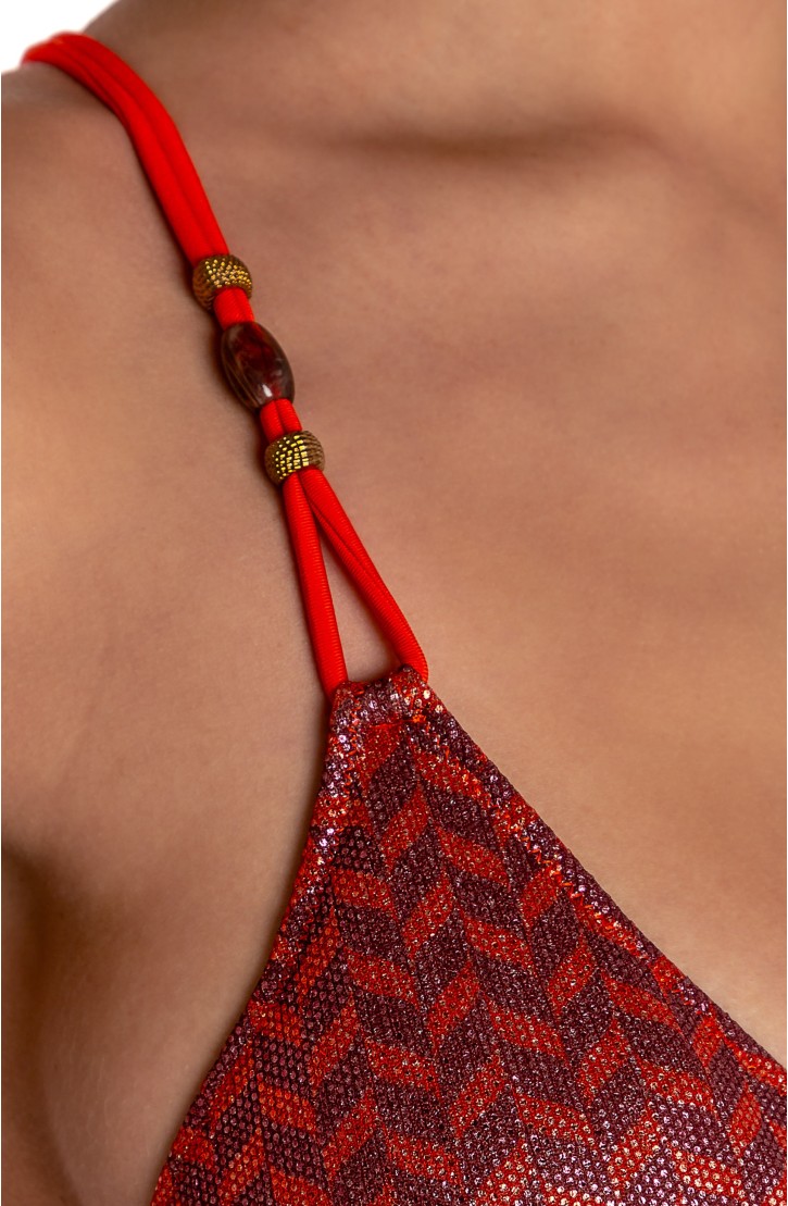 LAMÉ PADDED TRIANGLE BIKINI HERRINGBONE PRINT
