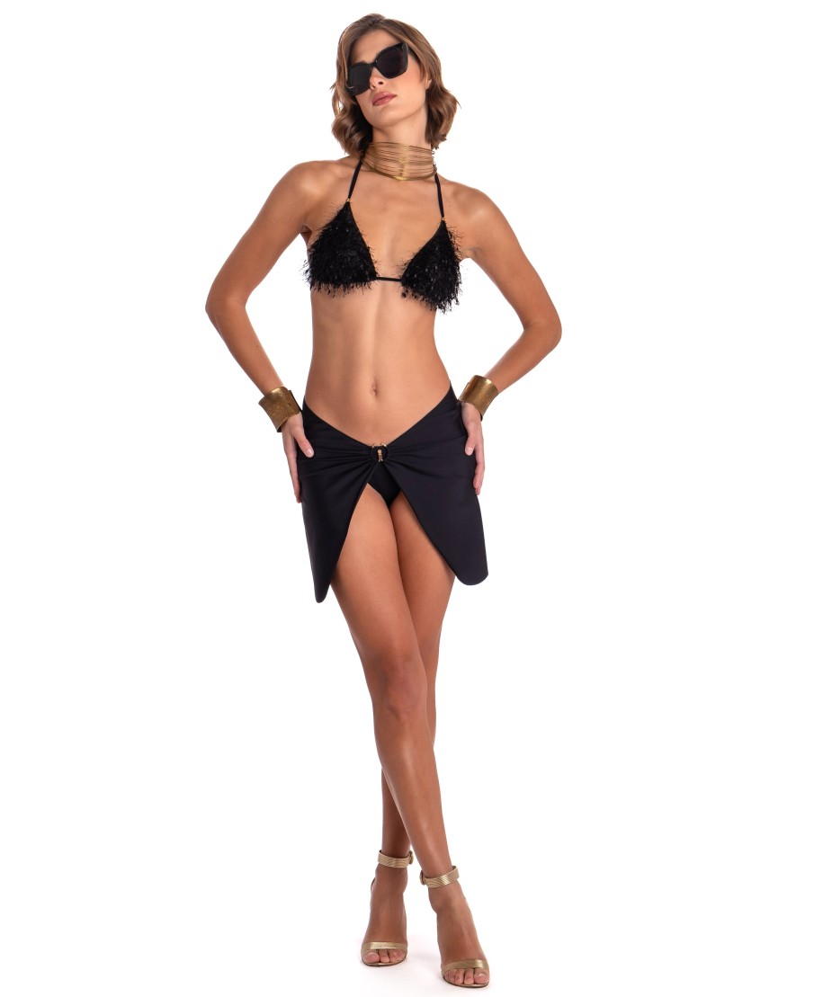 SOLID COLOR PAREO SHORT SKIRT WITH ACCESORY