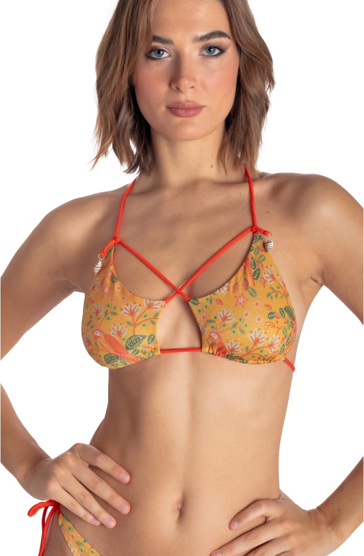 PADDED TRIANGLE TOP WITH SHELLS FLOWER BIRD PRINT