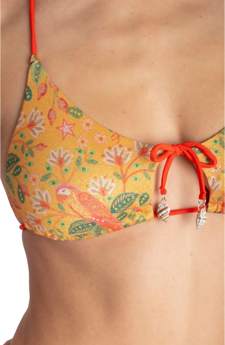 PADDED TRIANGLE TOP WITH SHELLS FLOWER BIRD PRINT
