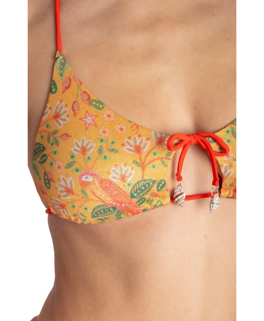 PADDED TRIANGLE TOP WITH SHELLS FLOWER BIRD PRINT