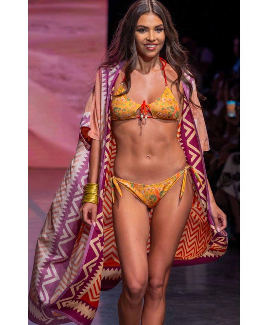 TOP BIKINI TRIANGOLO IMBOTTITO CON CONCHIGLIE STAMPA FLOWER BIRD