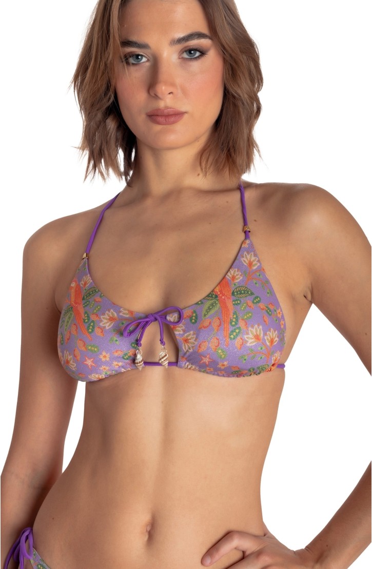 PADDED TRIANGLE TOP WITH SHELLS FLOWER BIRD PRINT
