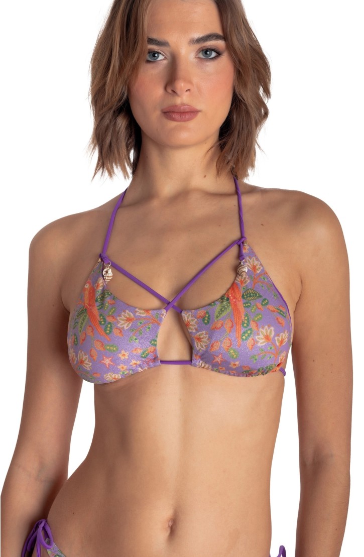 PADDED TRIANGLE TOP WITH SHELLS FLOWER BIRD PRINT