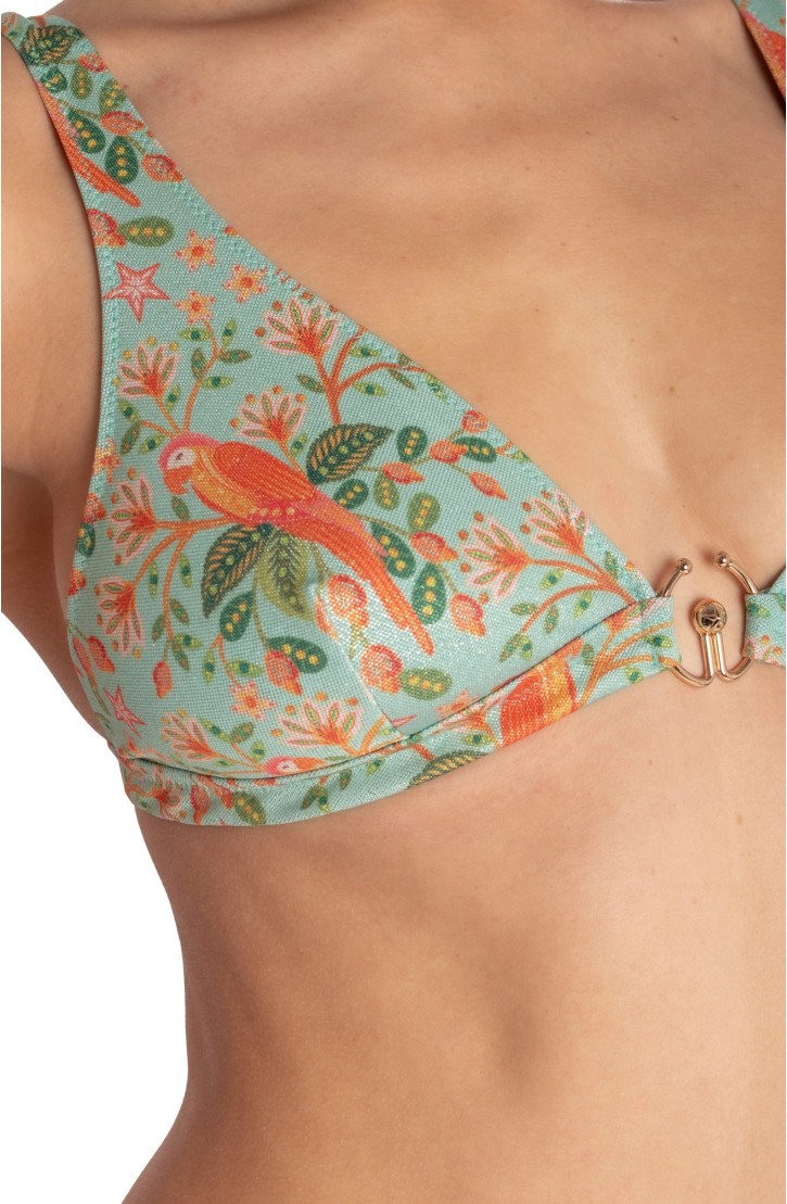 BRASSIERE BIKINI TOP WITH ACCESSORY FLOWER BIRD PRINT