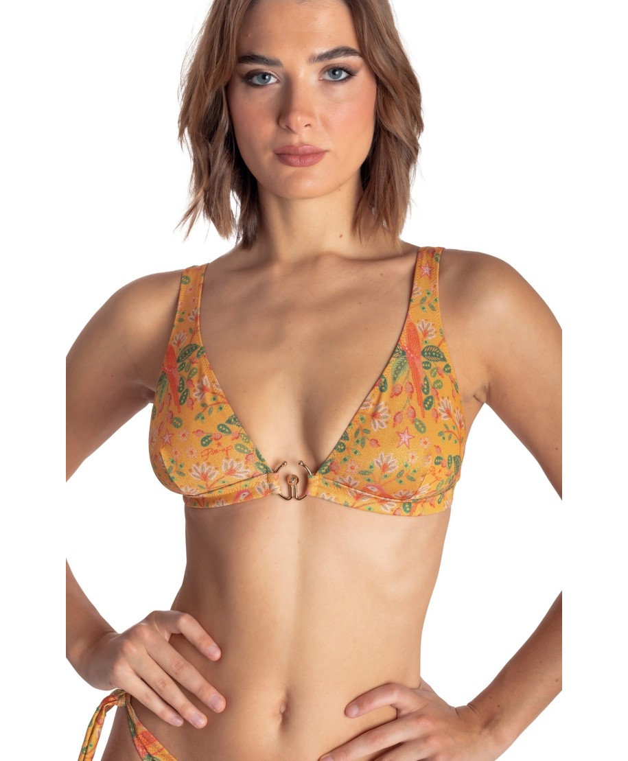 BRASSIERE BIKINI TOP WITH ACCESSORY FLOWER BIRD PRINT