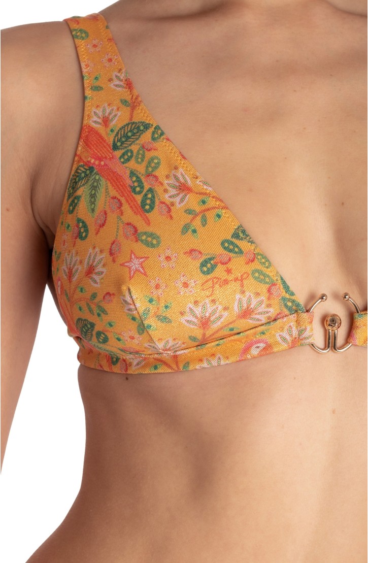 BRASSIERE BIKINI TOP WITH ACCESSORY FLOWER BIRD PRINT