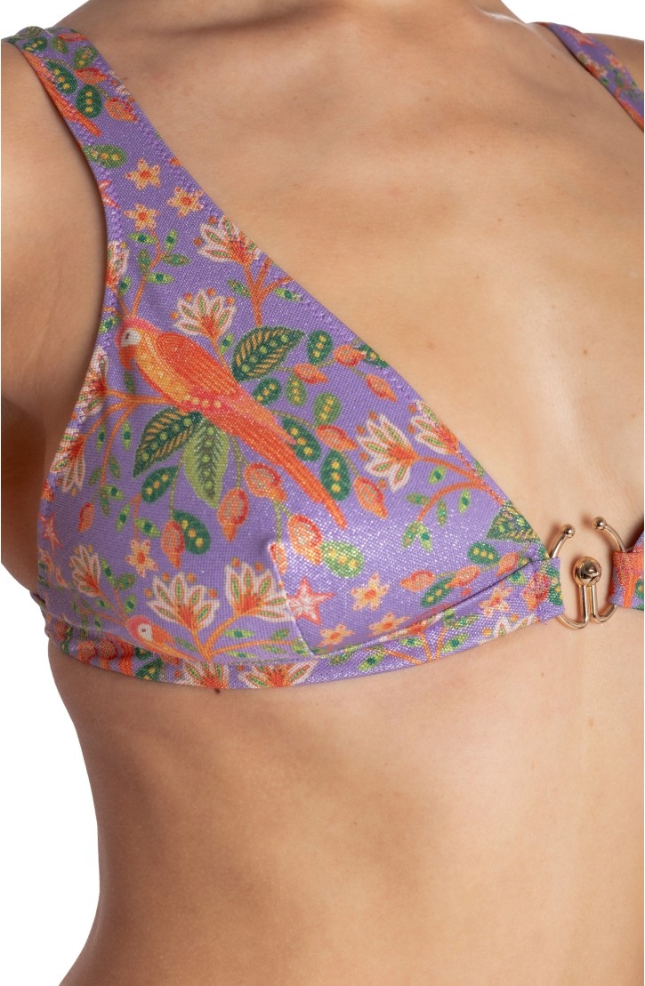 BRASSIERE BIKINI TOP WITH ACCESSORY FLOWER BIRD PRINT