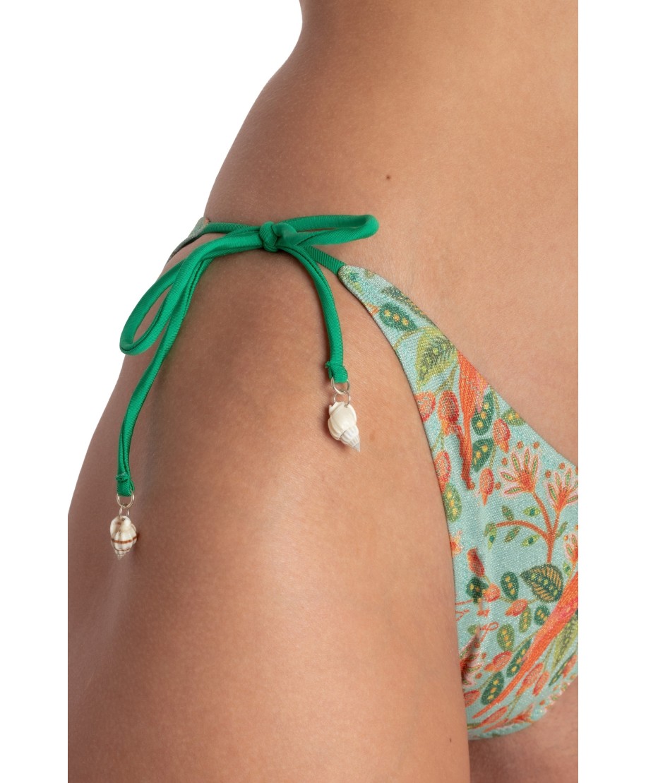 SLIP BIKINI BRASILIANA CON CONCHIGLIE STAMPA FLOWER BIRD