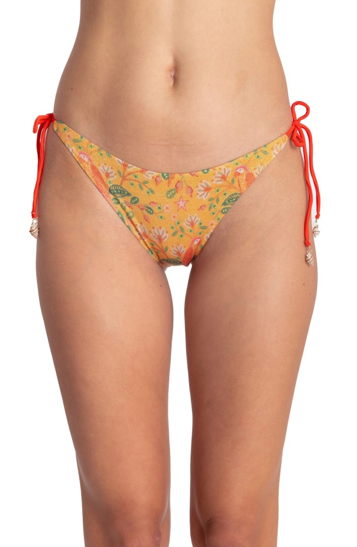 SLIP BIKINI BRASILIANA CON CONCHIGLIE STAMPA FLOWER BIRD