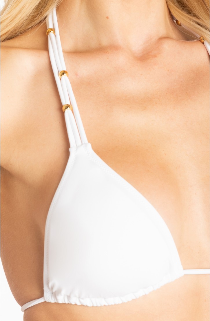 PADDED TRIANGLE BIKINI WITH BEADS SOLID COLOR