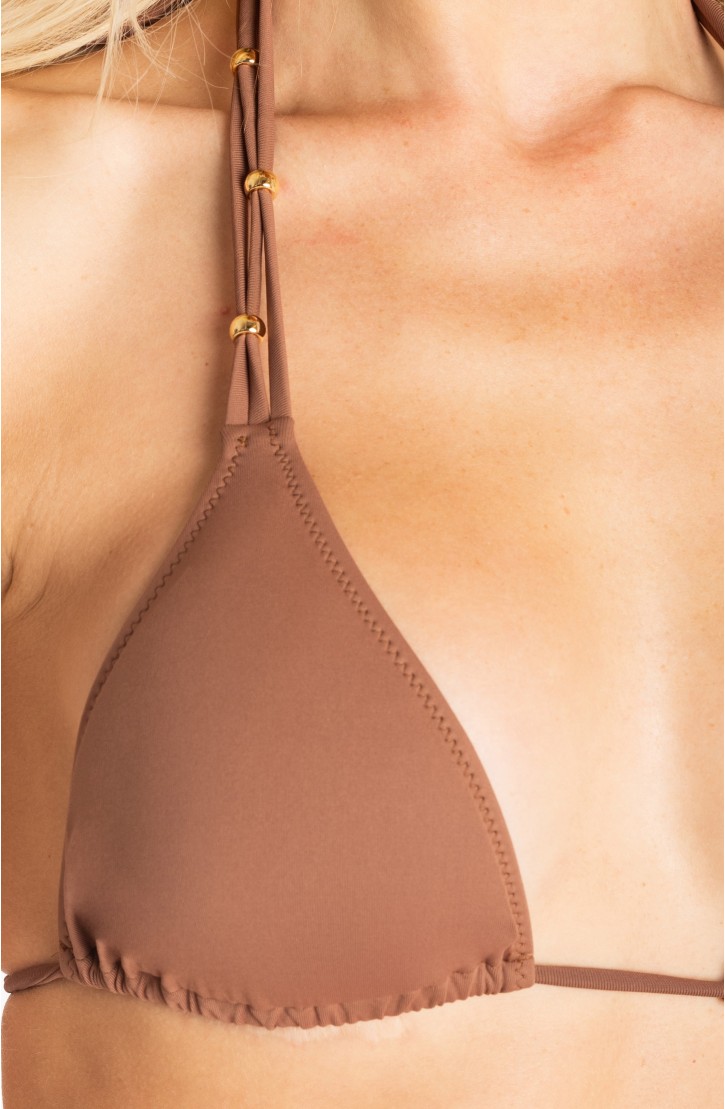 BIKINI TRIANGOLO IMBOTTITO CON PERLE TINTA UNITA